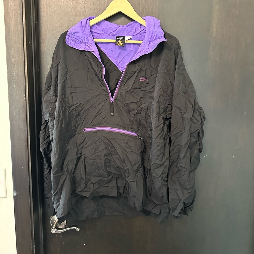 Vintage 90s Nike ACG Black Purple Packable Anorak Windbreaker Jacket
